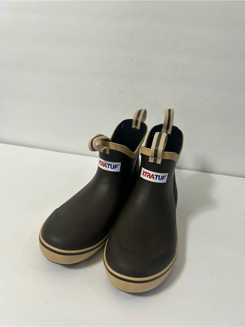 XTRATUF Kids' Ankle Deck Boot Kids Sz 4 Brown Ankle PullOn Rubber Slip Resistant